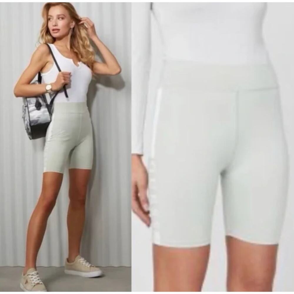 Guess Xolani Logo High Rise Stretch Elastic Waist Biking Short Sage Mint L NWT